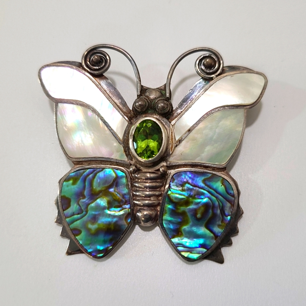 Sajen Sterling Silver Butterfly Brooch with Abalone and Mother of Pearl